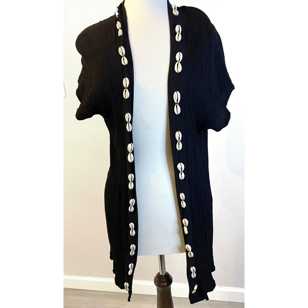 Linda Palou One Size Black Women's Coverup with Puka Shells